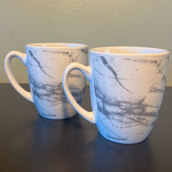 Set of 2 ROYAL NORFOLK Marbleized Gray & White Ceramic Mugs ~ Greenbrier - Picture 2 of 9